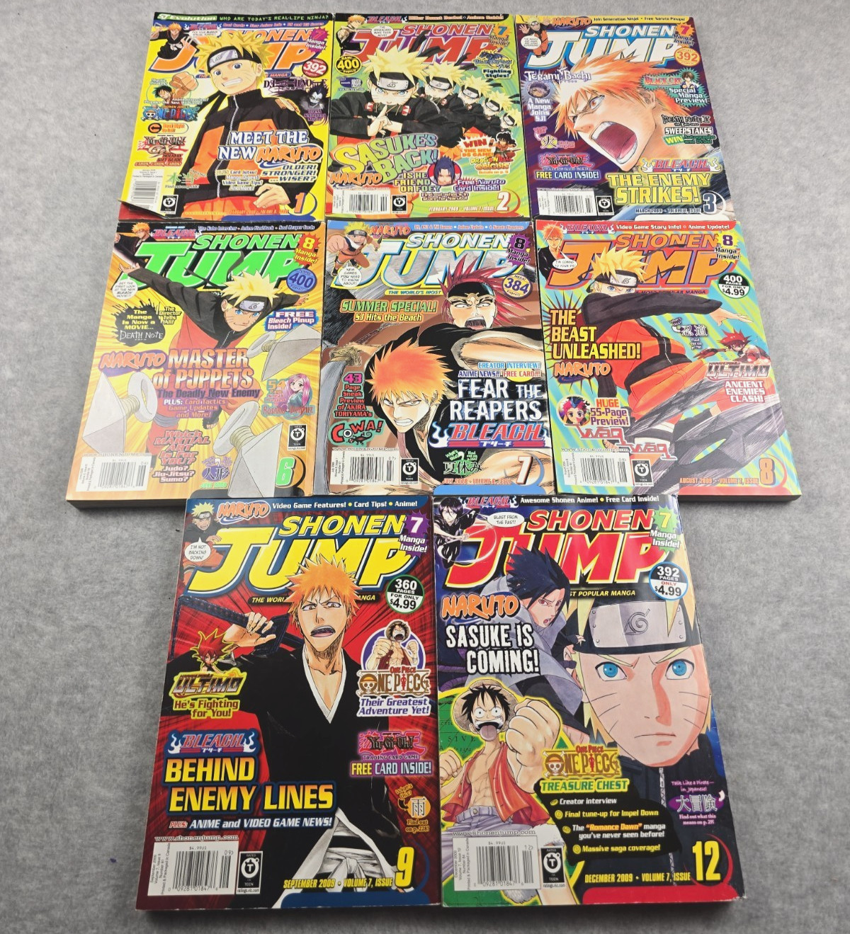 Lotto 8 numeri rivista Shonen Jump Manga 2008-2009 Naruto Bleach pezzo unico senza carta