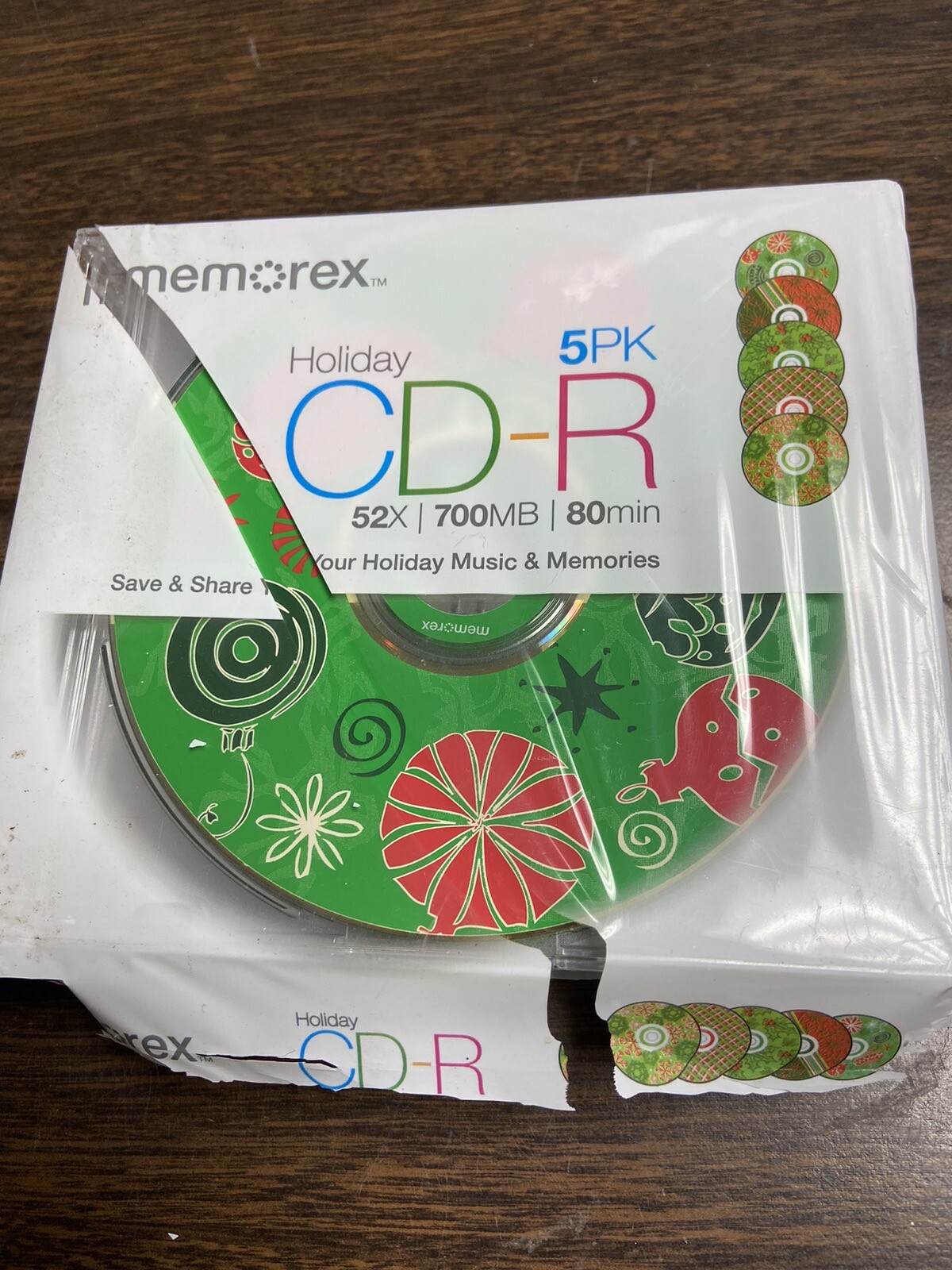 Memorex CD-R 5 Pack NEW 52x 700MB 80 Minute Holiday Christmas Pattern NEW