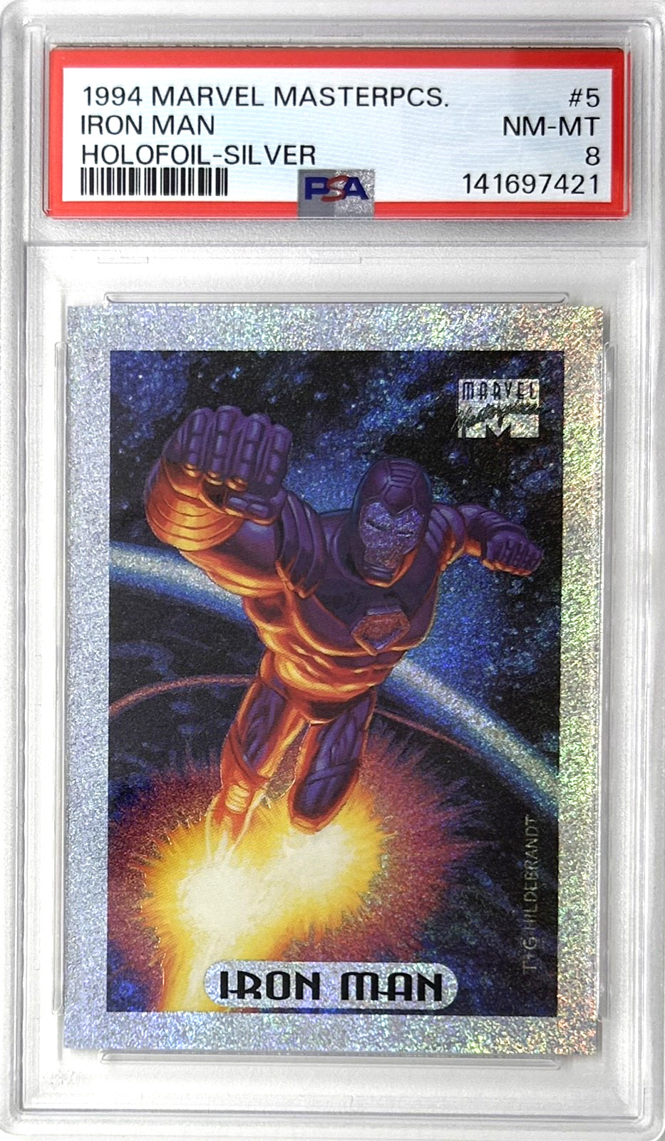 1994 Marvel Masterpieces Iron Man Silver Holofoil #5 PSA 8 NM-MT