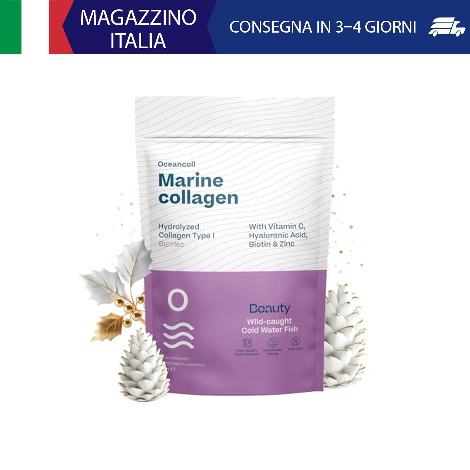 Beauty 5 in 1 - Collagene Marino Idrolizzato con Acido Ialuronico, Biotina, Zinc
