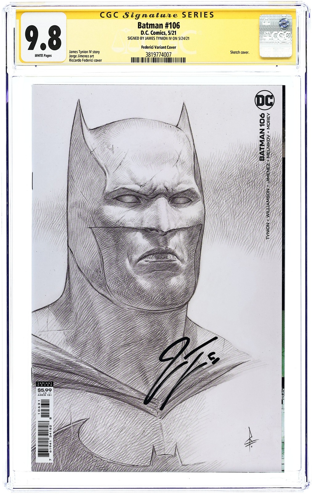 Batman #106C Federici Schizzo 1:25 Variante CGC 9.8 SS Tynion 2021 3819774007
