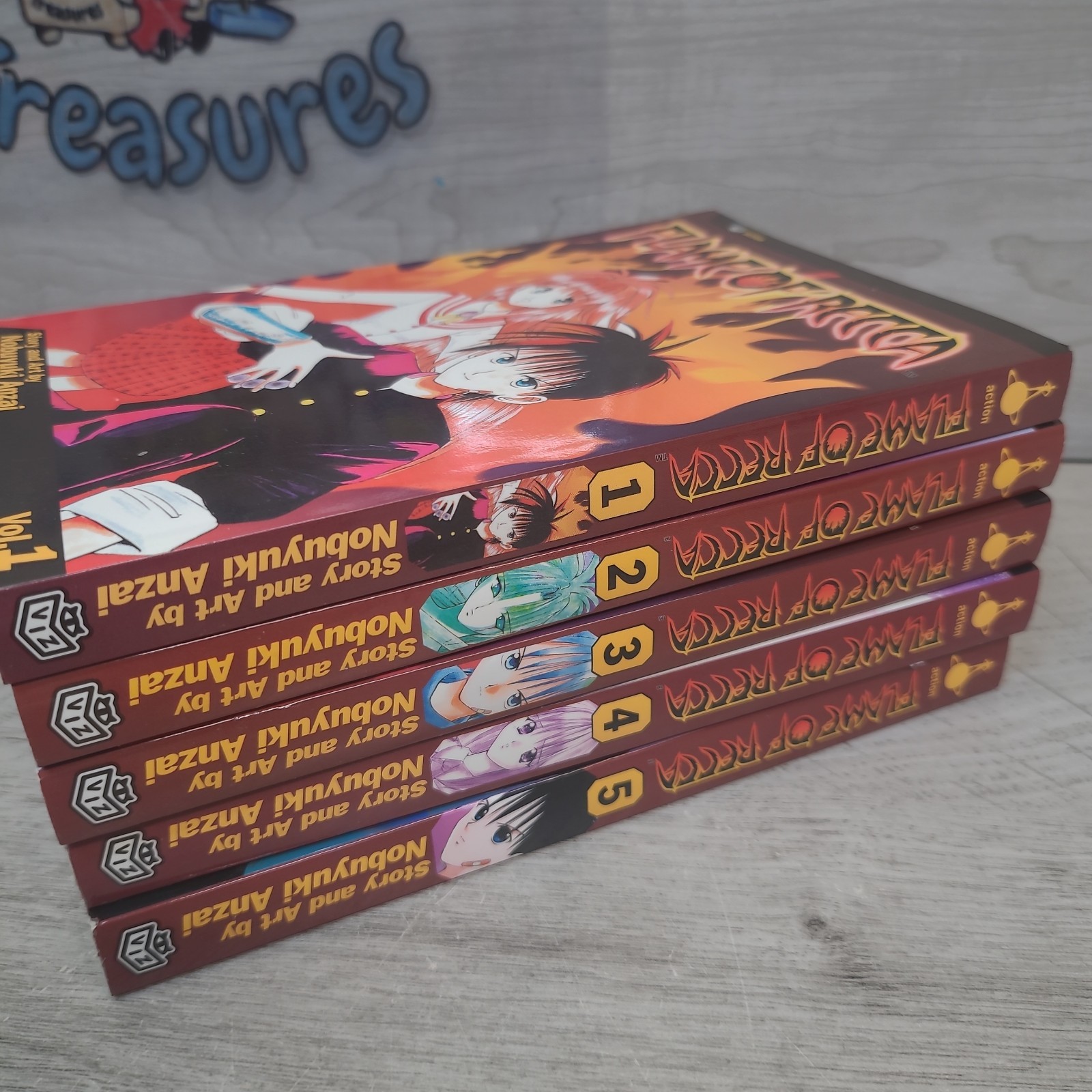 Flame of Recca libro manga tascabile lotto 1-5 inglese usato in ottime condizioni 