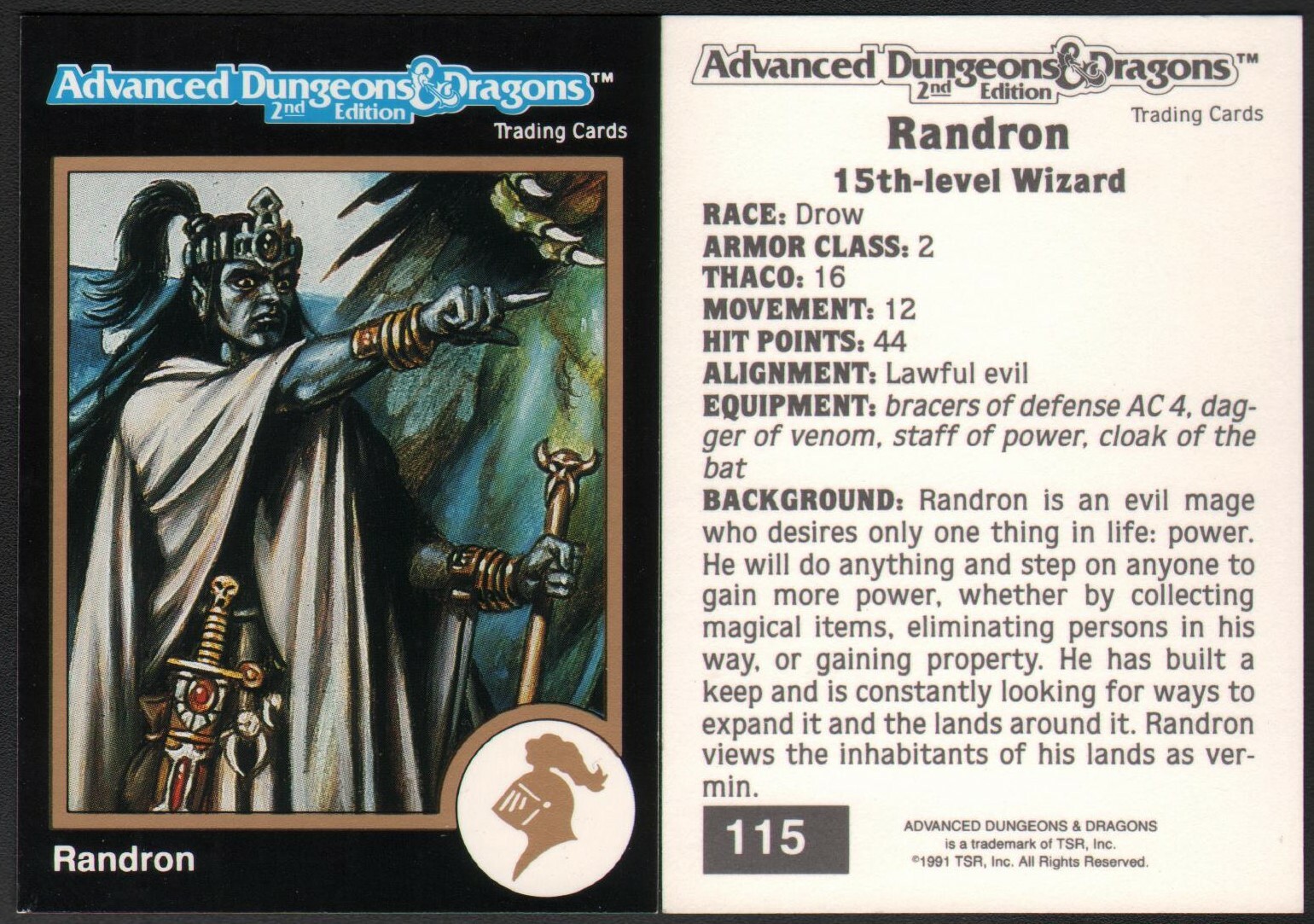 1991 TSR AD&D Gold Border Dungeons & Dragons RPG Fantasy Art Card #115 ~ Mago