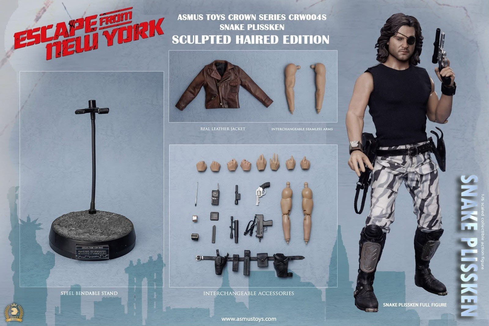 ASMUS TOYS 1/6 Escape From New York Snake Plissken CRW004S Sculp Hair Version.