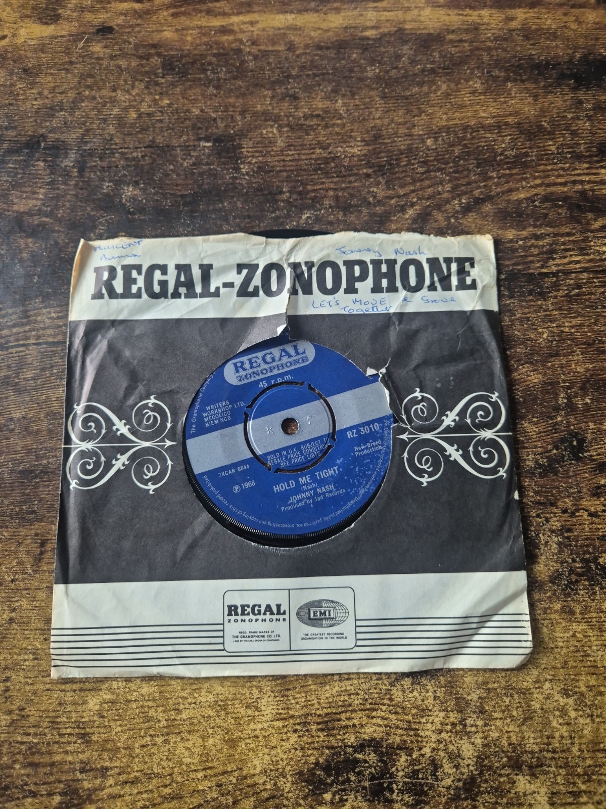 Johnny Nash - Hold Me Tight - 7" 45rpm - UK - 1st Press - 1968 - 4P - VG+ -
