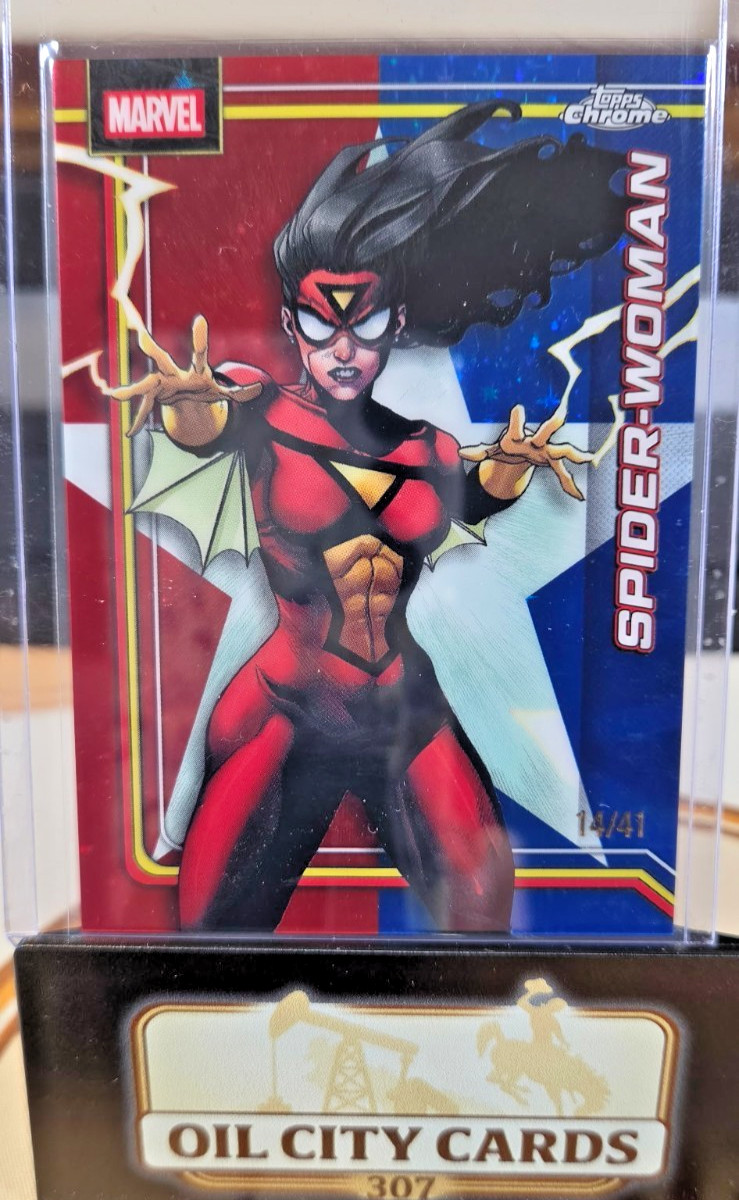 2026 Topps Chrome Marvel-#167 SPIDER WOMAN Capitan America rosso/blu /41 #14/41