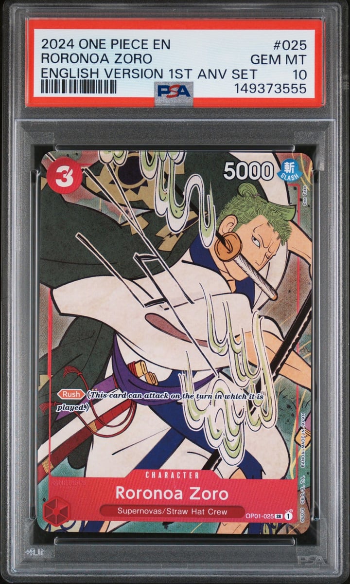 2024 One Piece Versione Inglese 1° Anniversario Set #025 Roronoa Zoro PSA 10
