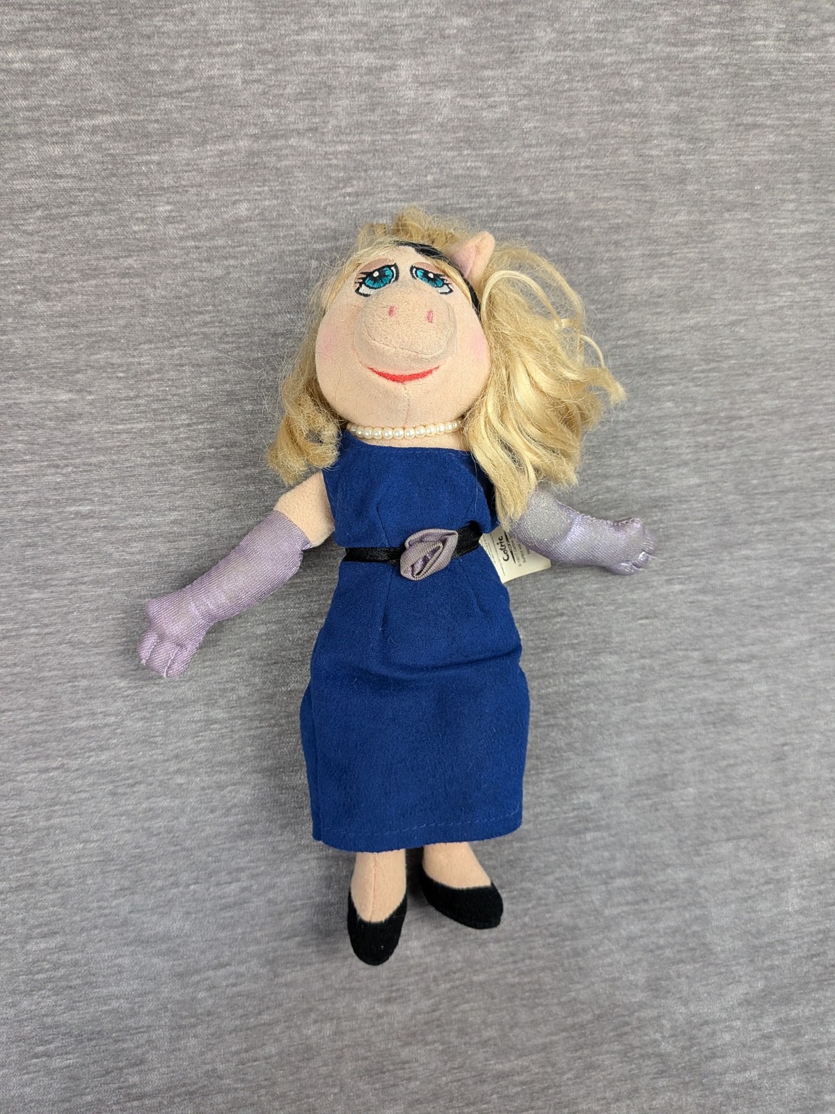 Peluche Miss Piggy Muppets Jim Henson giocattolo morbido 2000 vestito blu da collezione