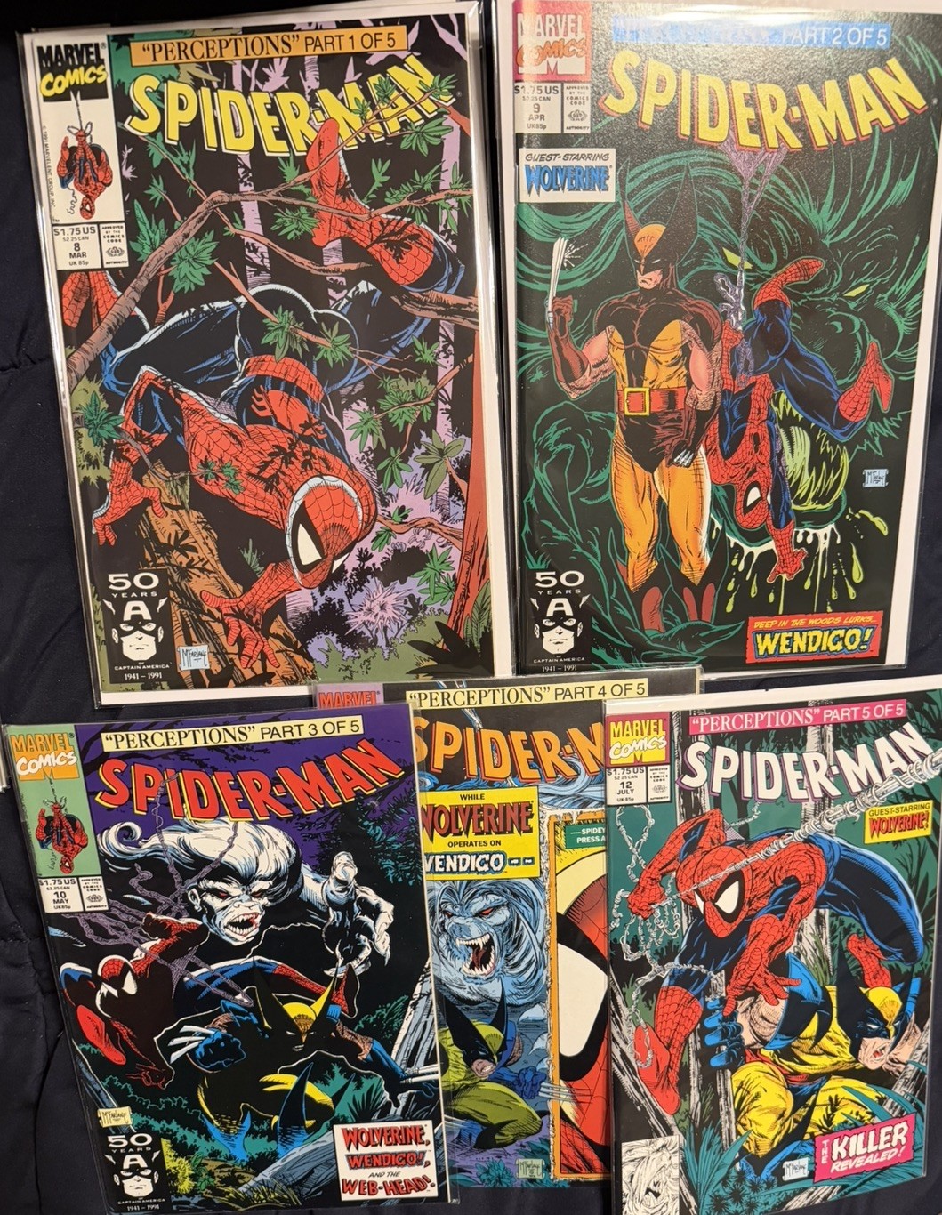Spider-Man Lotto di 5 fumetti #8,9,10,11,12 McFarlane 1990 "Percezione"