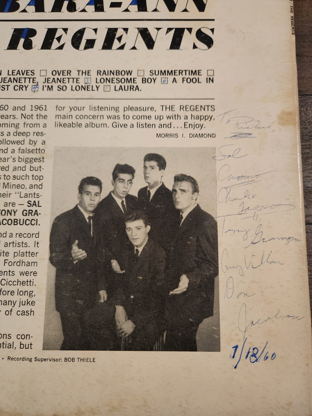 SIGNED LP The Regents Barbara-Ann Gee G-706 Doo Wop Surf 1961 Beach Boys