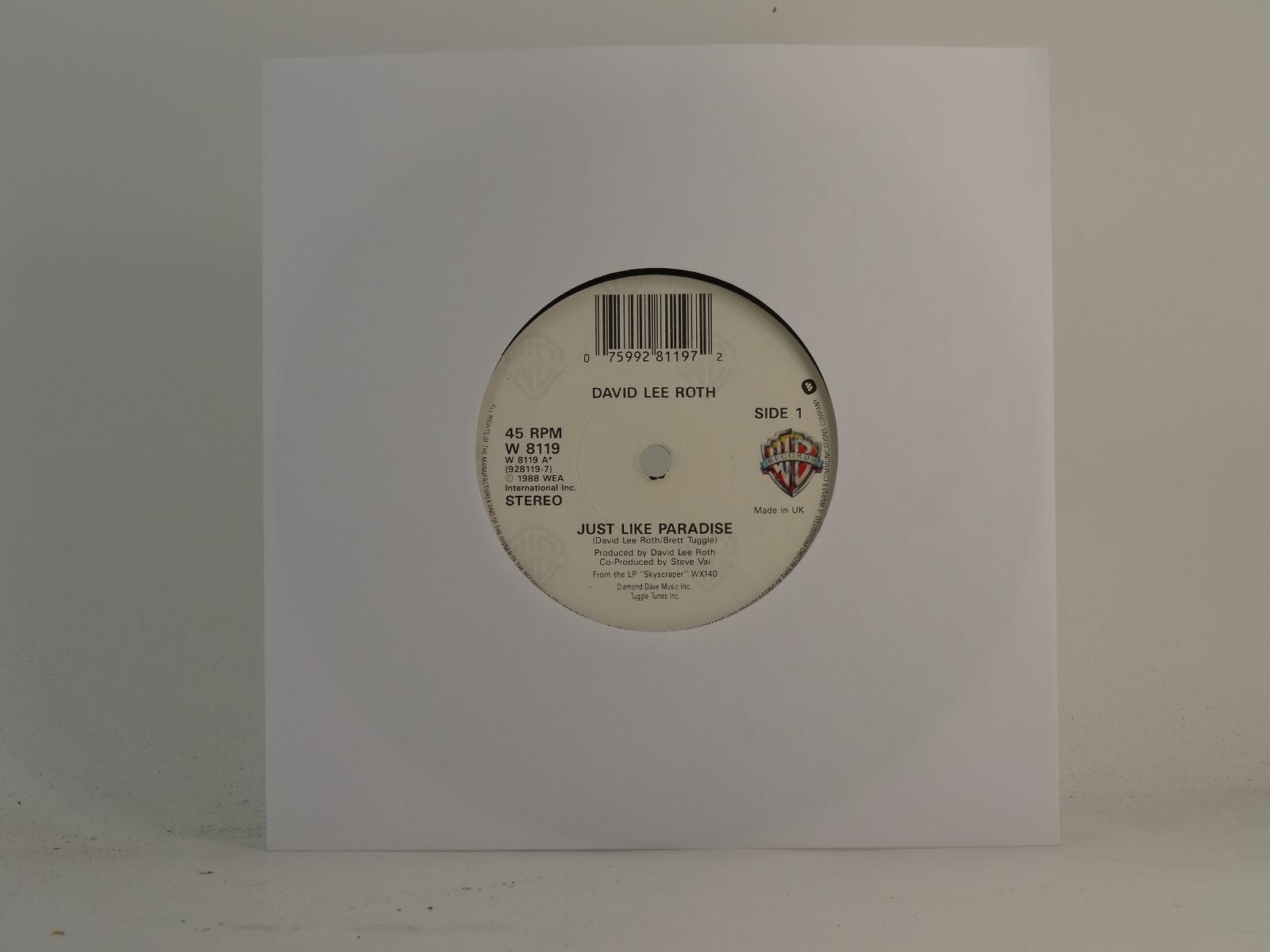 DAVID LEE ROTH JUST LIKE PARADISE (78) 2 Track 7" Single plus Plain Paper Sleeve