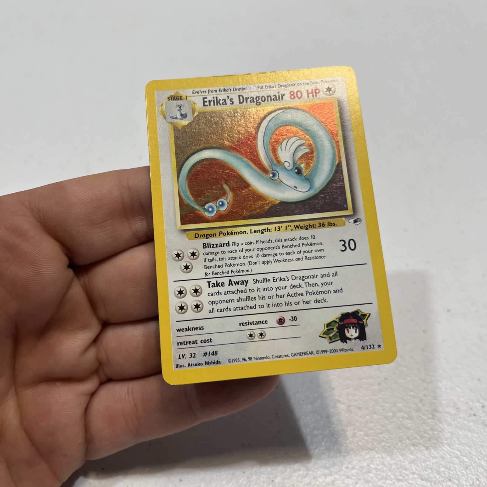 Pokémon Erika's Dragonair Gym Heroes 4/132 Holo Unlimited Raro MP Small Swirl