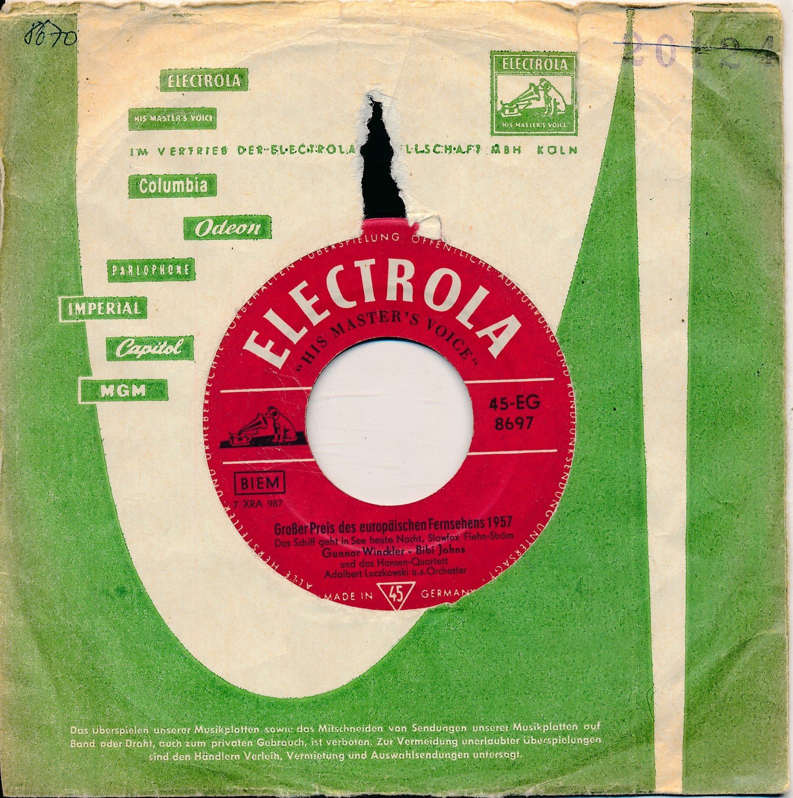 Großer Preis des europäische Fernsehens 1957 - FLC - Single 7" Vinyl 236/08