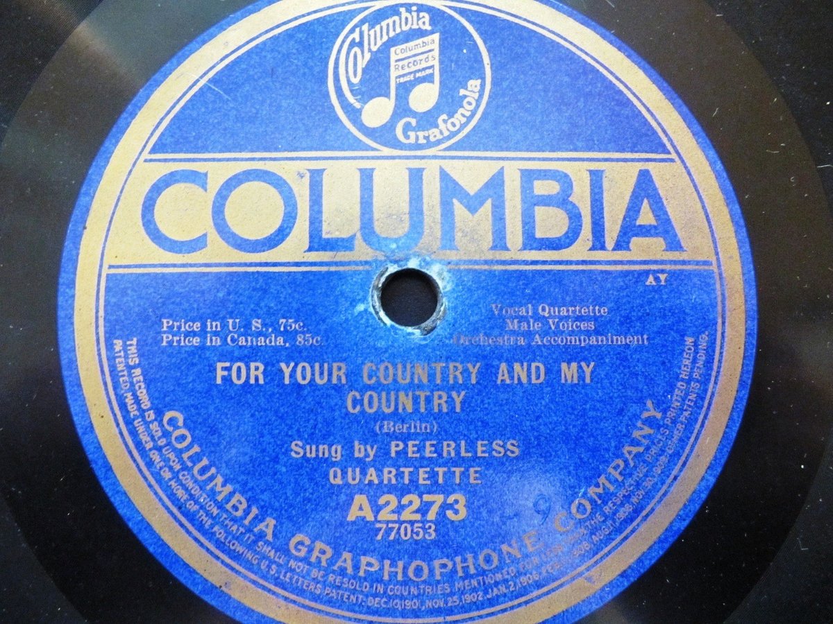 W WAR I Official RECRUITING SONG FOR YOUR COUNTRY and My Peerless COLUMBIA A2273