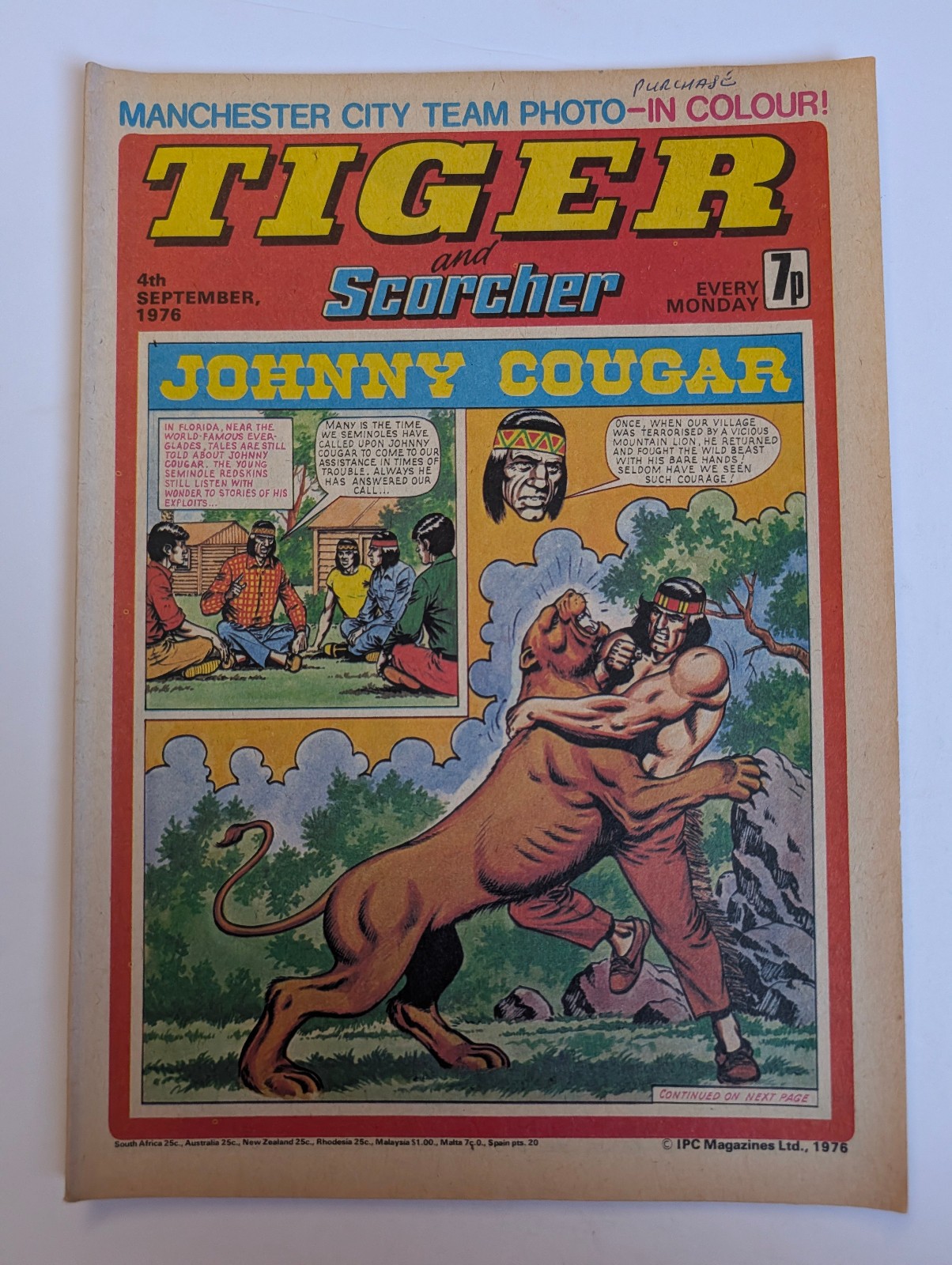 Tiger and Scorcher Comic 4th September 1976, IPC Magazines Ltd.