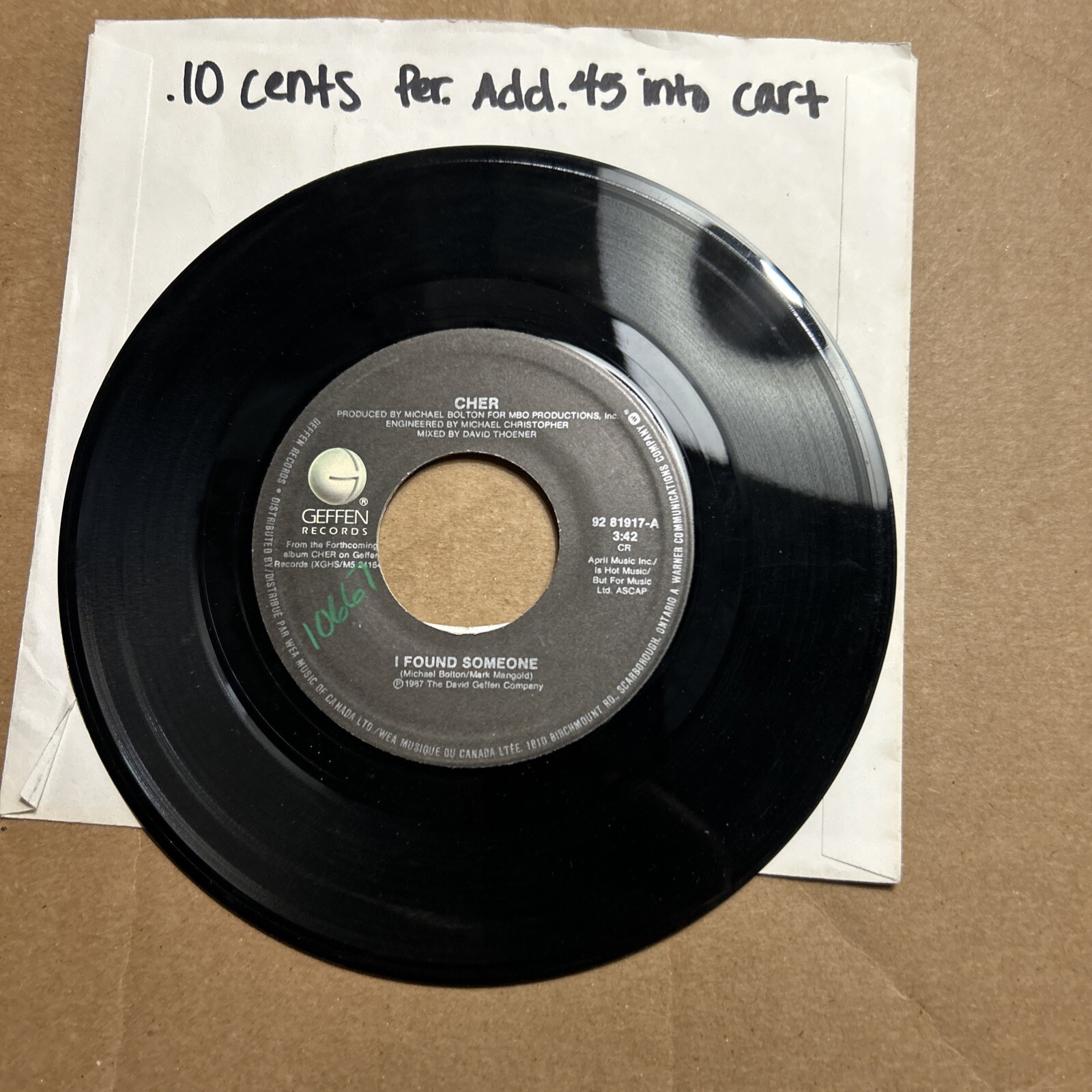 Cher I Found Someone/Dangerous Times 1987 TeFFEN 45