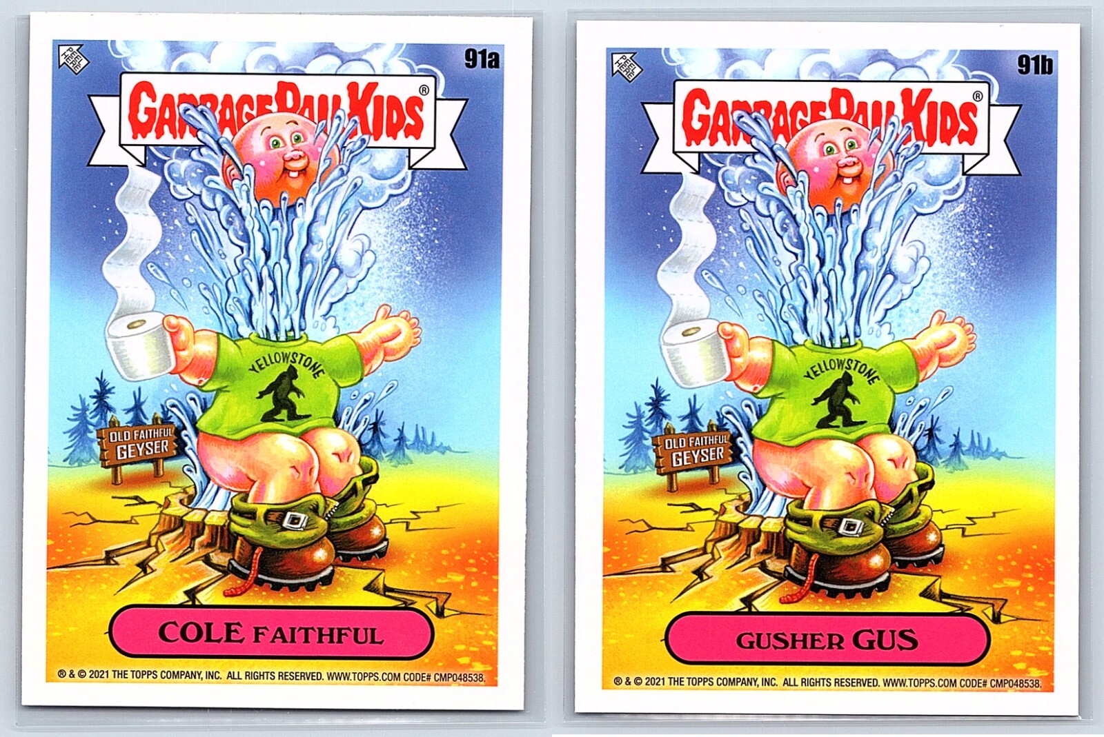 Yellowstone Park Old Faithful Spazzatura Secchio Bambini GPK Spoof Set di 2 Carte