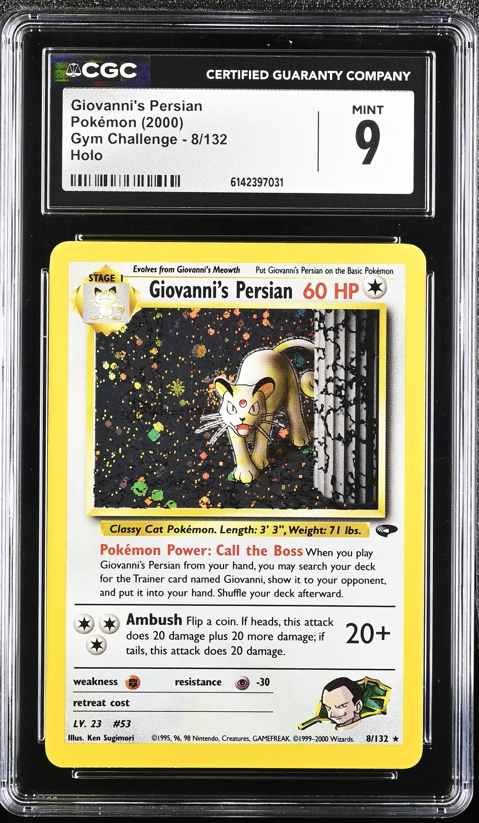 CGC 9 MINT Giovanni's Persian 8/132 Gym Challenge Holo Pokemon Card