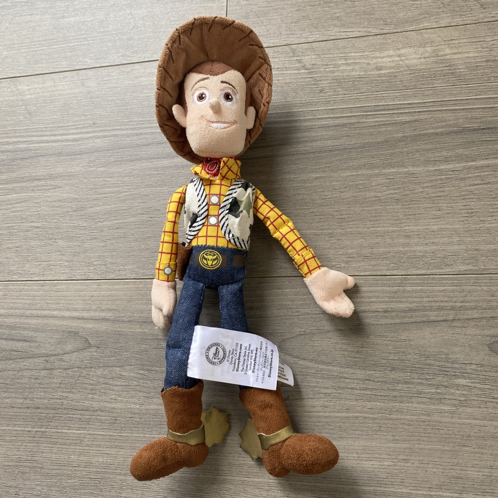 DISNEY STORE PIXAR TOY STORY WOODY PELUCHE STRACCIO BAMBOLA ORSACCHIOTTO CORPO MORBIDO PIEDE DI ANDY 30 cm