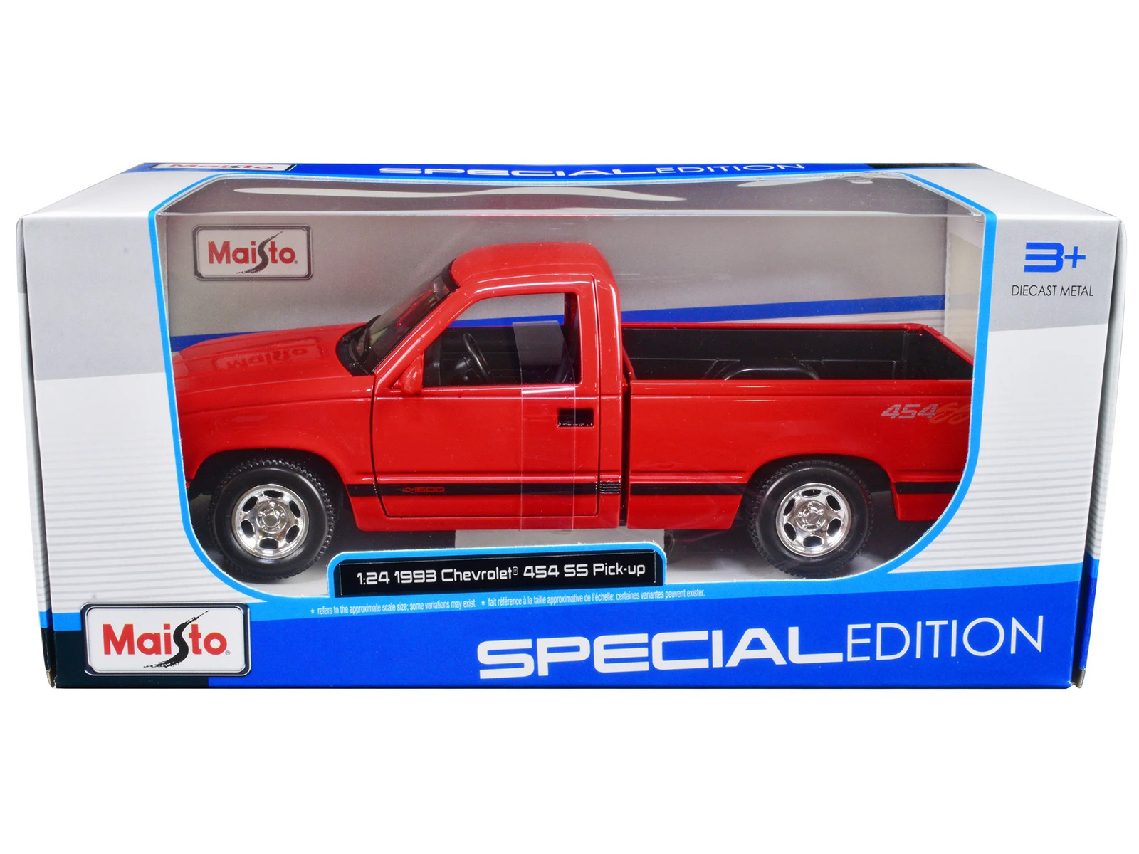 1993 Chevrolet 454 SS Pickup Truck Red 1/24 Diecast Model Car - Maisto