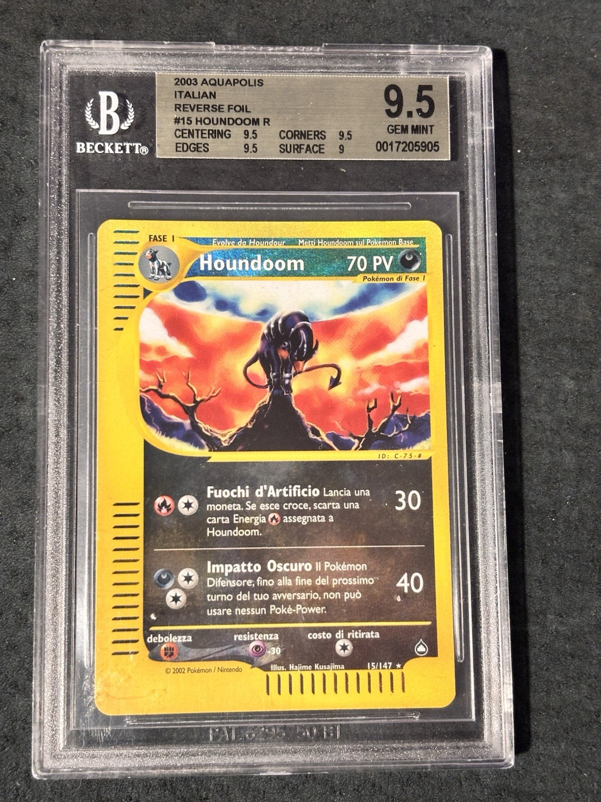 2003 Pokemon Houndoom 15/147 Aquapolis ITA BGS 9.5 Reverse Holo WOTC