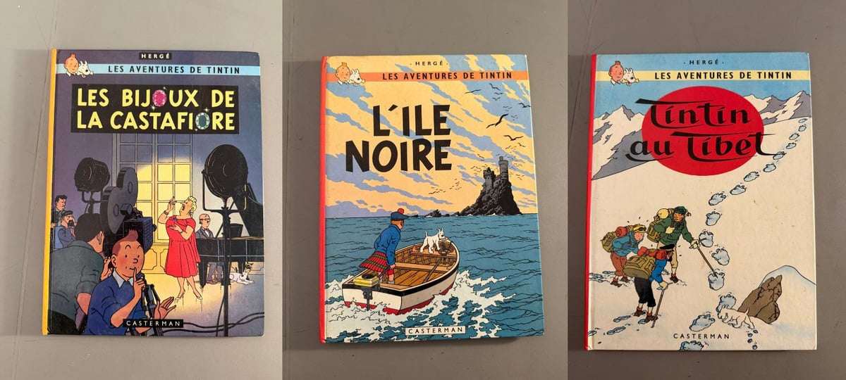 Lot - Les Bijoux de la Castafiore 1979 + L'Île Noire 1975 + Tintin au Tibet