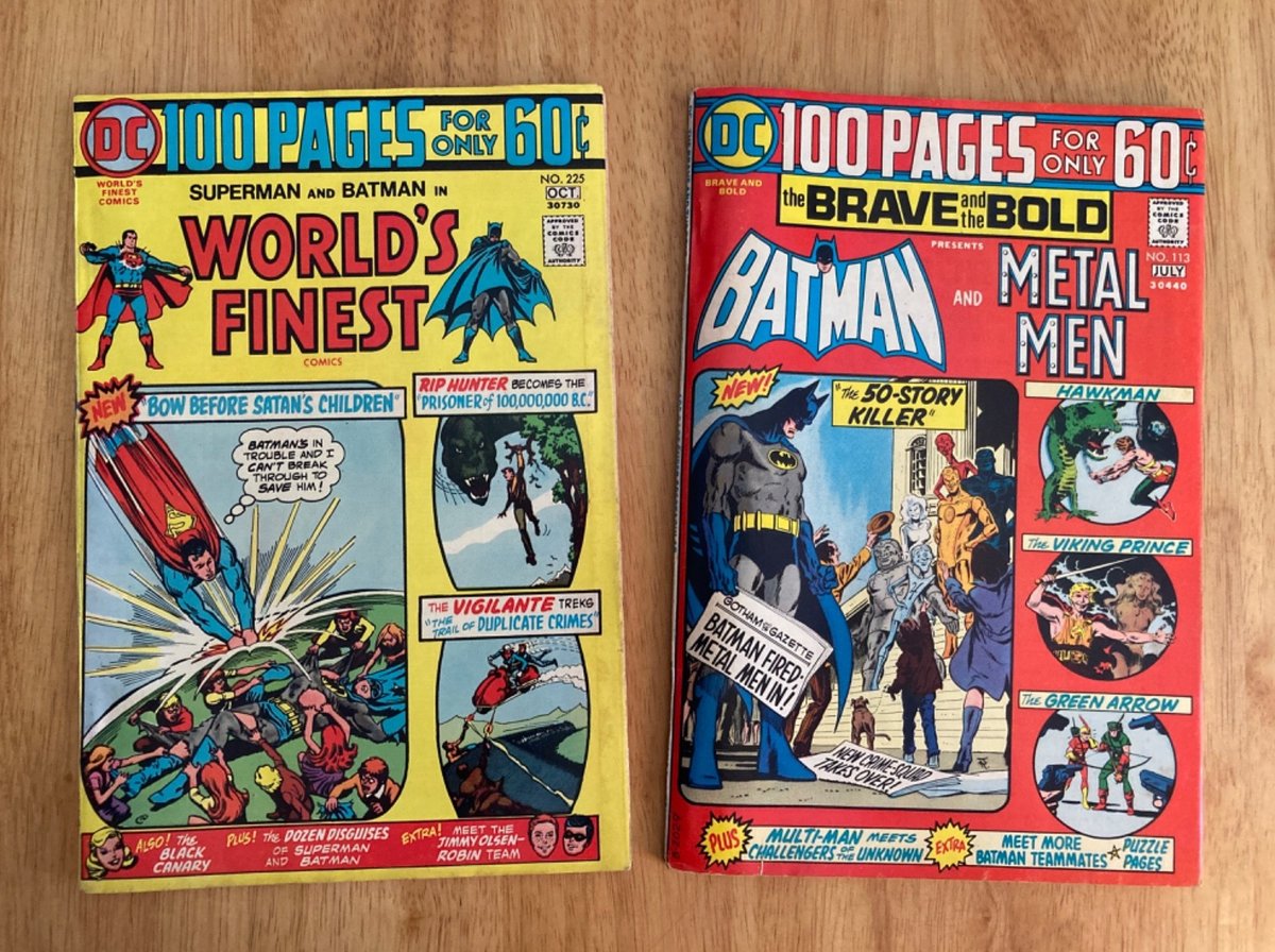 Lotto di *2* 1974 DC 100-Pg'rs! WORLD'S BEST #225 (FN++) +BRAVE & BOLD 113 (FN+)