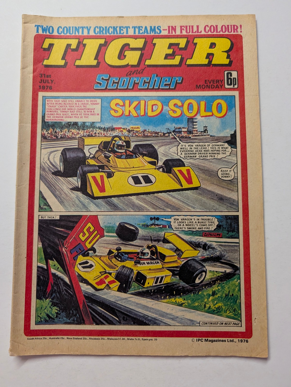 Tiger and Scorcher Comic 31st July 1976, IPC Magazines.