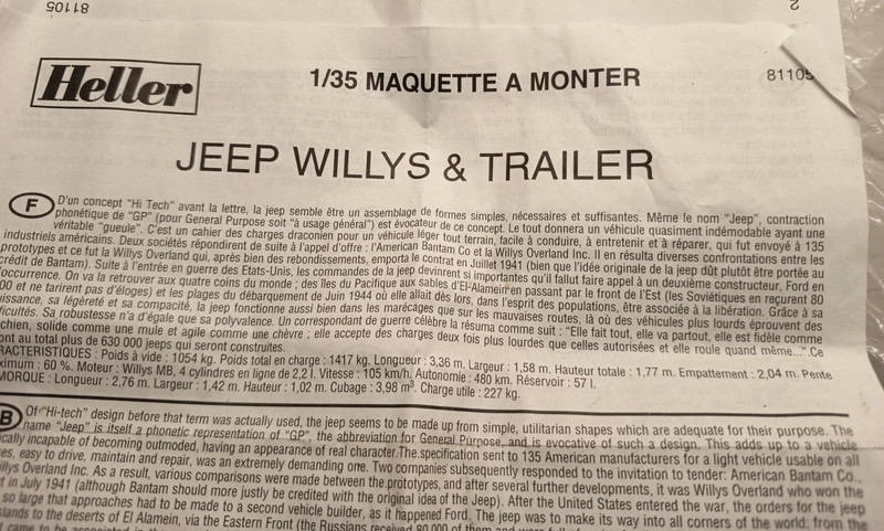 Maquette de jeep us et remorque au 1.35