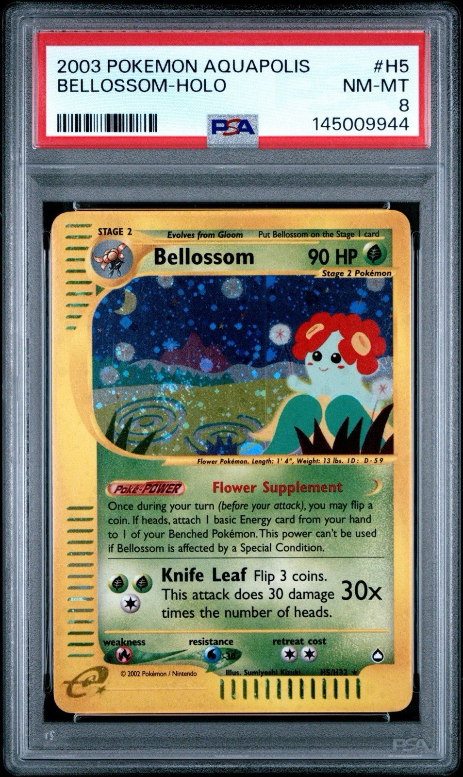 PSA 8 2003 Pokémon TCG Aquapolis Bellossom Holo H5/H32 English