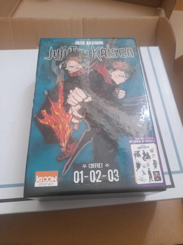 Coffret jujutsu kaisen tom 1 2 3 et il n'y a pas les autocollants
