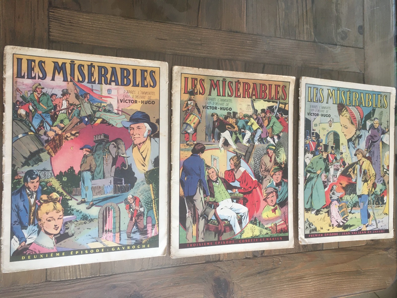 3 BANDES DESSINEES LES MISERABLES : JEAN VALJEAN- GAVROCHE -COSETTE ET MARIUS