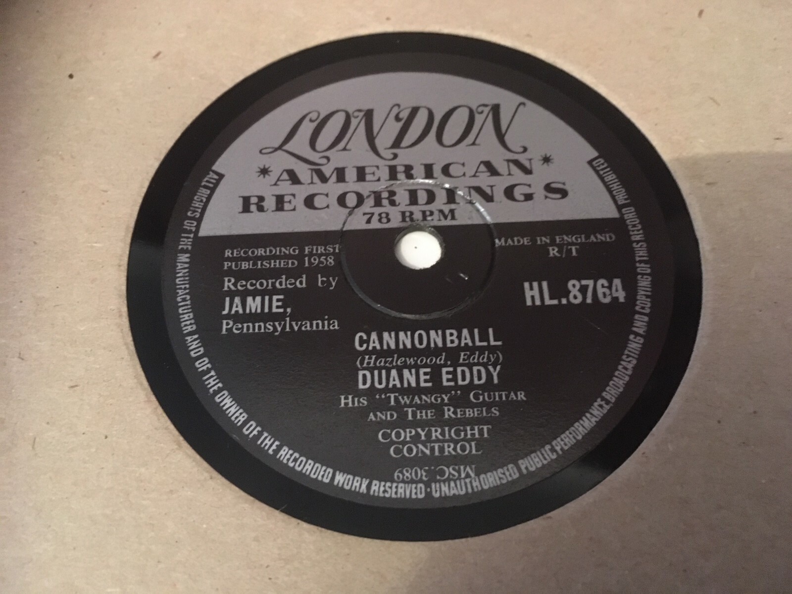 DUANE EDDY & The Rebels :  CANNONBALL  /  MASON DIXON LION,  UK. 78.rpm (1958)