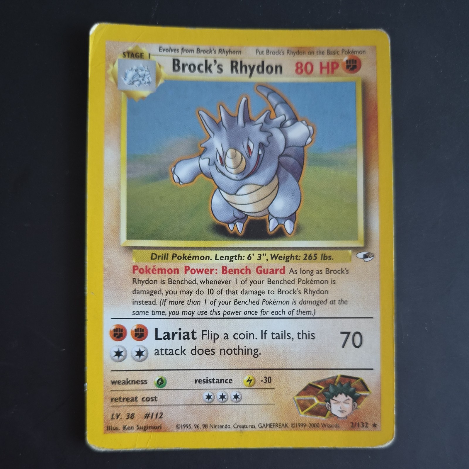 Brock's Rhydon - 2/132 - Pokemon Gym Heroes Unlimited Holo Rare Card Wotc 