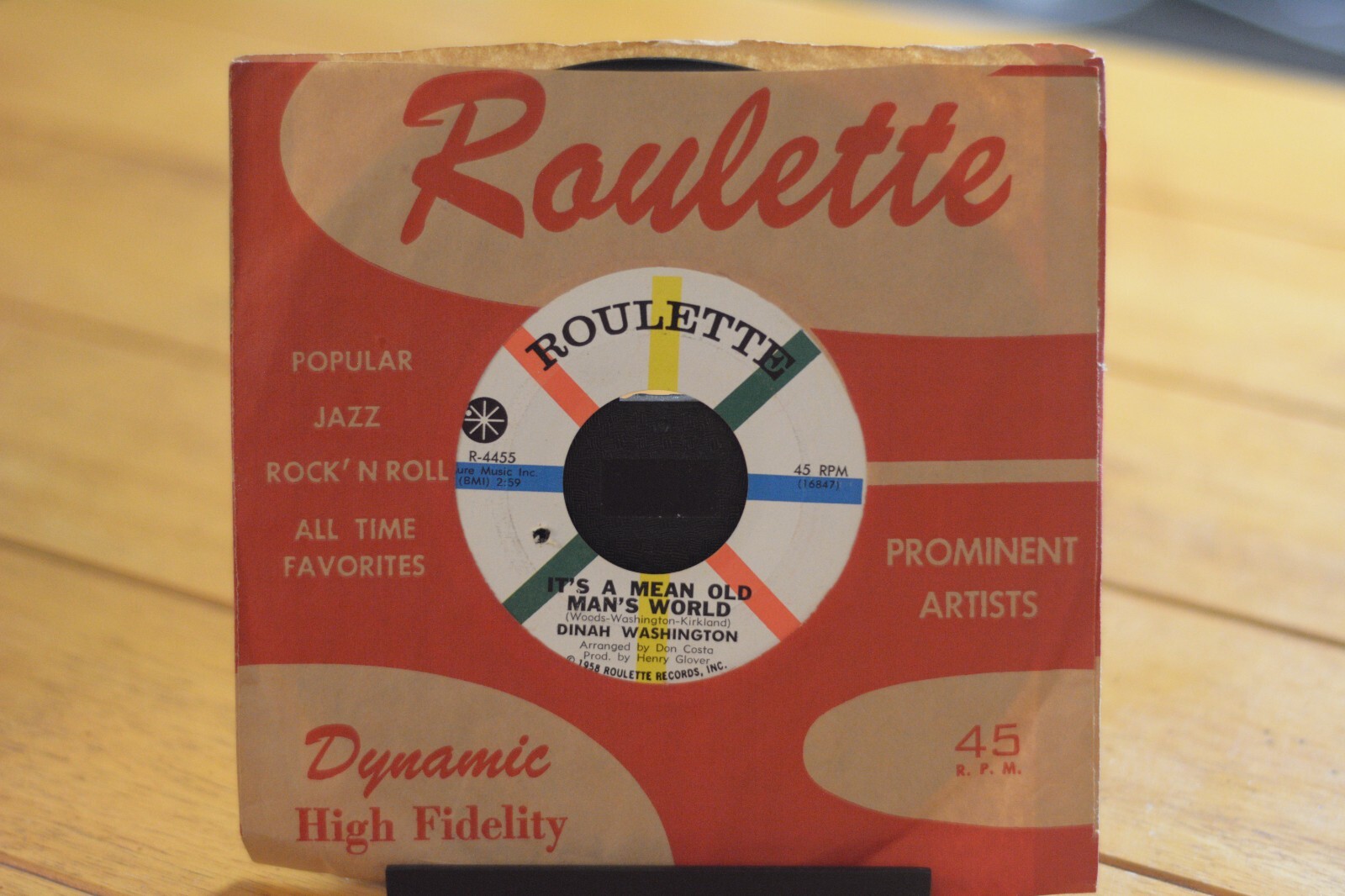 DINAH WASHINGTON "IT'S A MEAN OLD MAN'S WORLD" 45 RPM 7" EXC RECORD [D32-67]