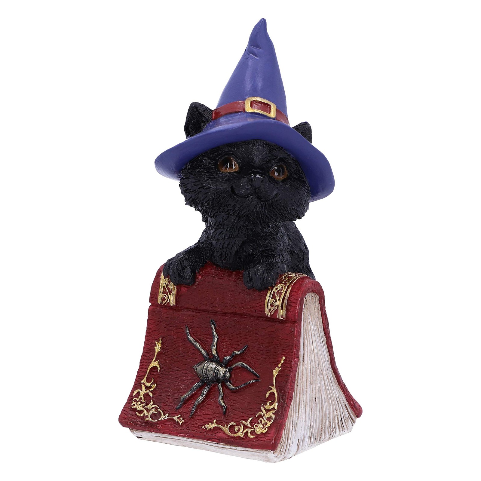 Nemesis Now Hocus Small Witches Familiar Black Cat and Spellbook Figurine, Red,