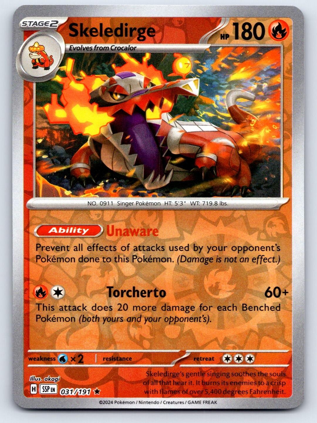 Skeledirge 031/191 Raro Scintille Sorgenti Pokemon Reverse Holo Near Mint