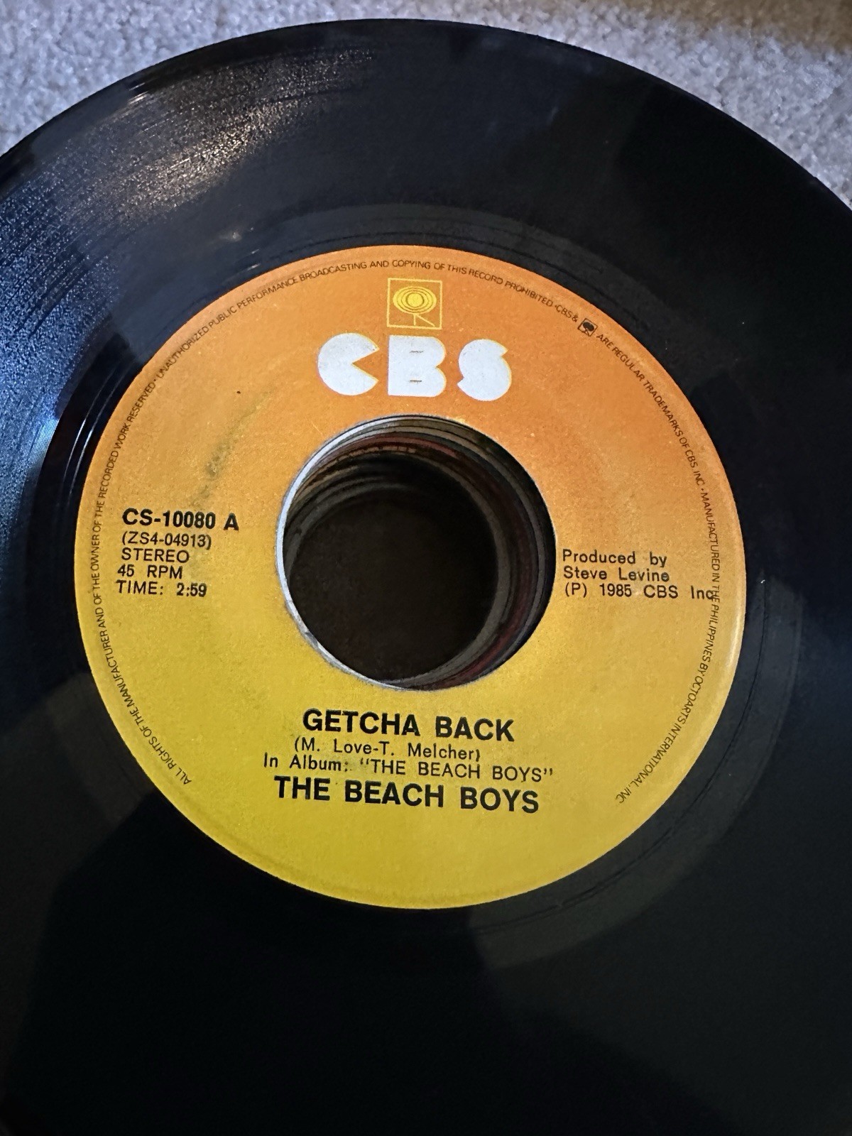 The Beach Boys 45 rpm Philippines 7" Getcha Back