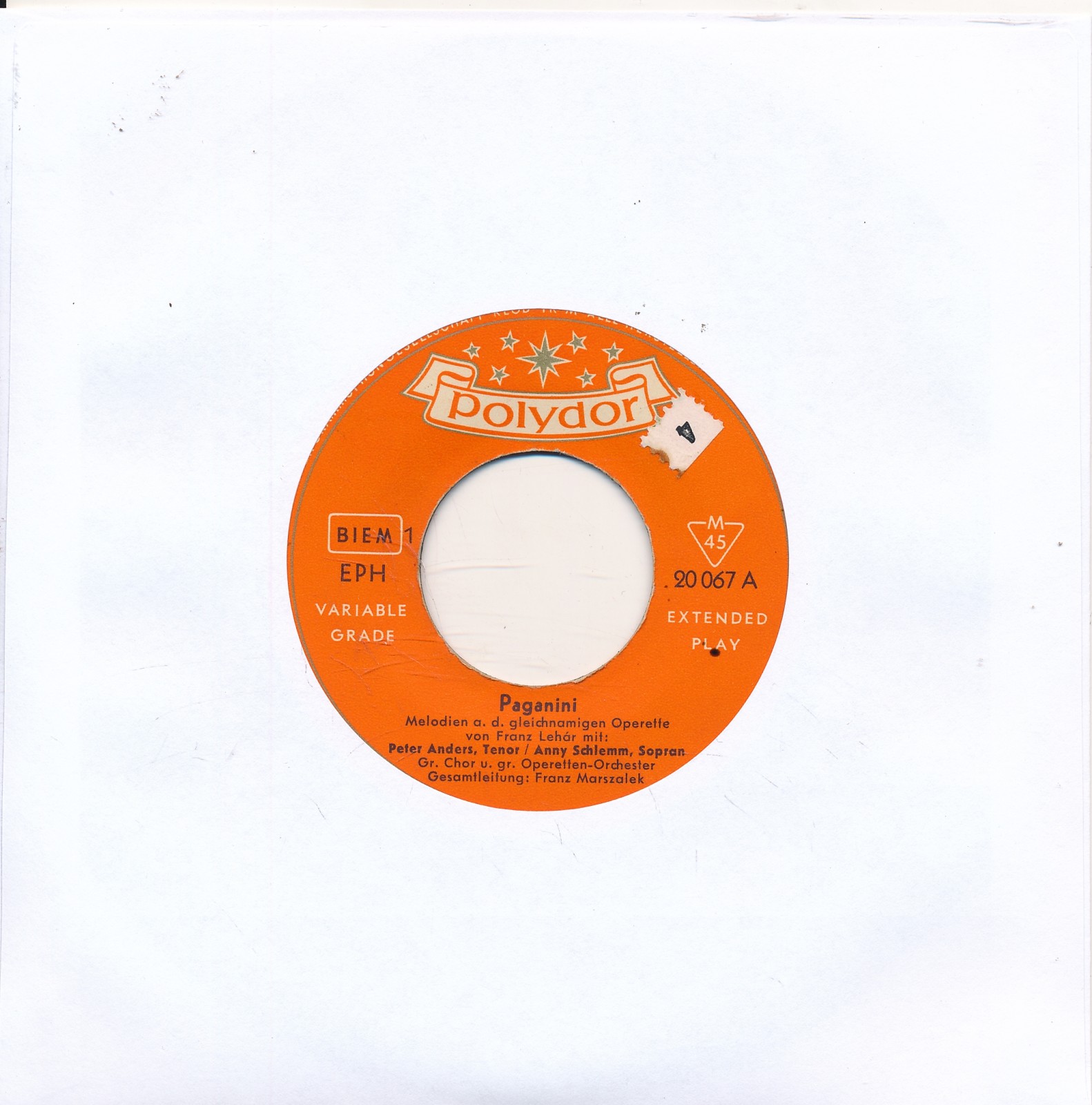 Paganini - Melodiene von Franz Lehar - Polydor 20067 - LC Single 7" Vinyl 284/06