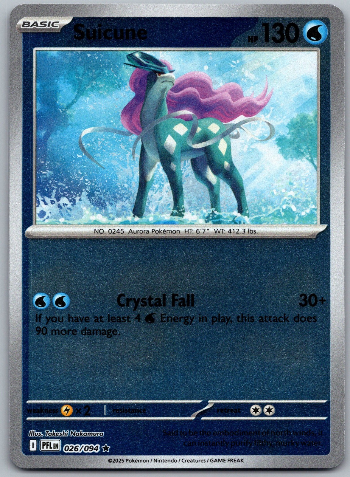 Suicune 026/094 Reverse Holo Rara ME02: Fiamme Fantastiche quasi nuova