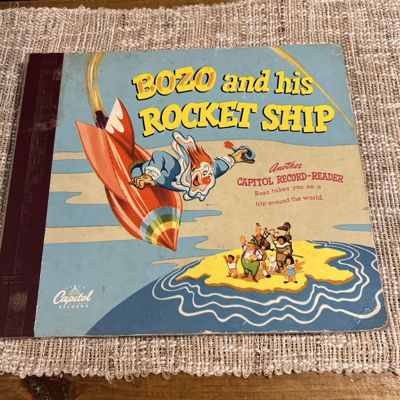 BOZO and his ROCKET SHIP--2 vinyl albums and attached book pages