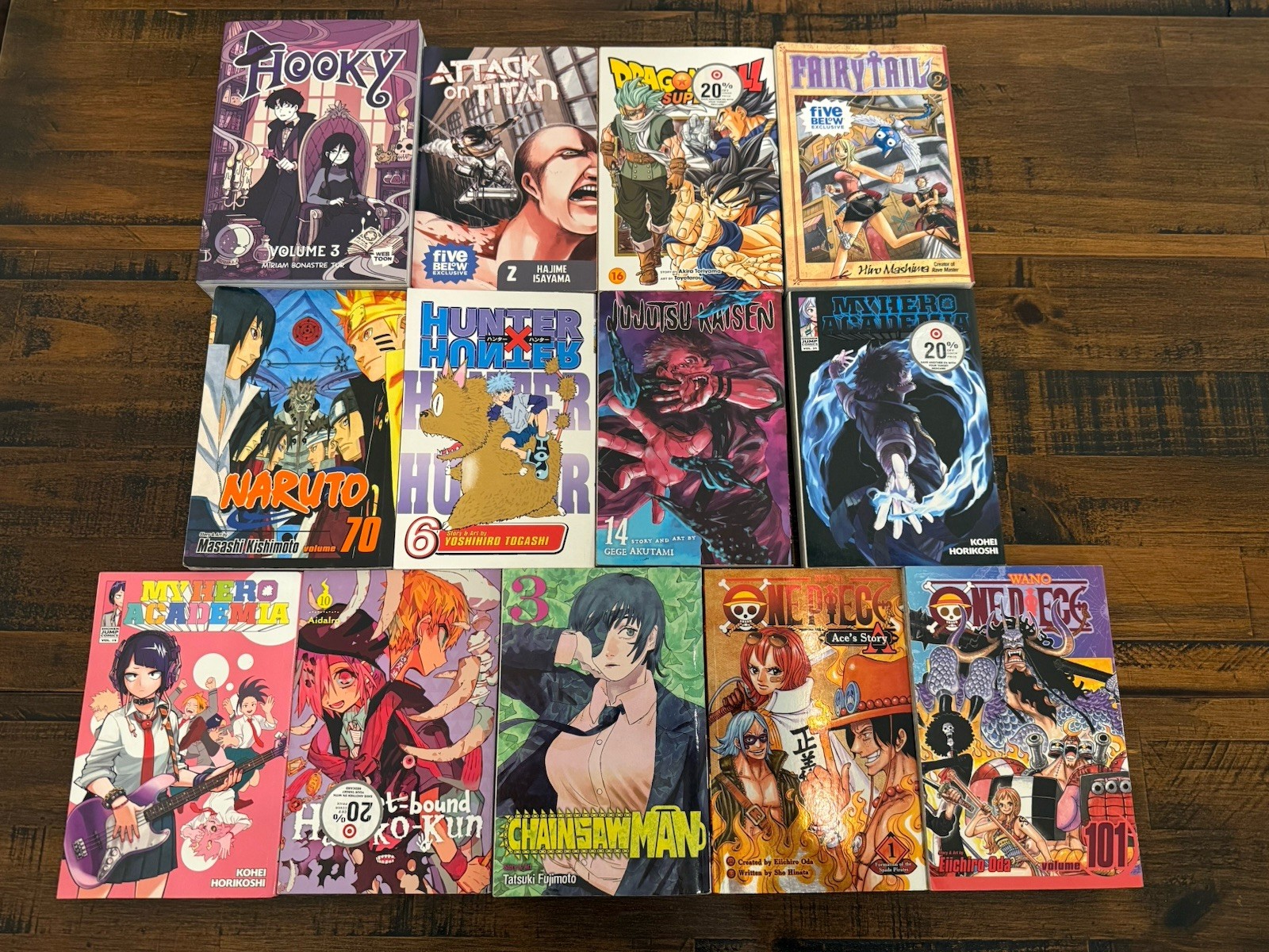 Lotto 13 libri manga casuali Viz anime Hooky Dragonball Hunter x pezzo unico Naruto