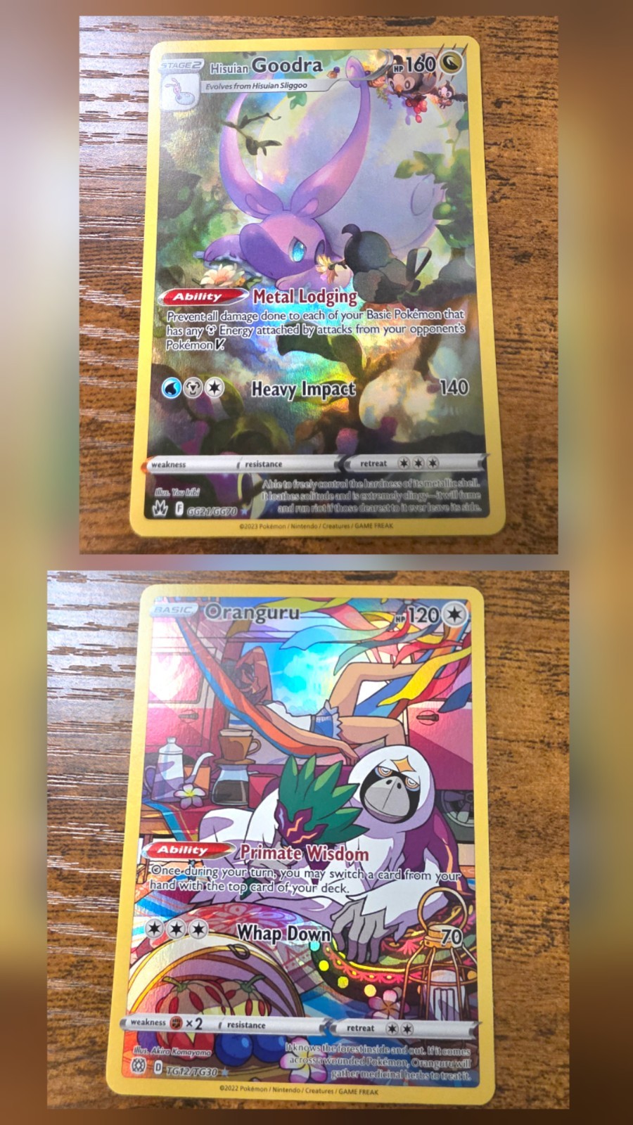 Lotto 2 carte Pokemon TCG: Hisuian Goodra GG21 & Oranguru TG12 Galleria Allenatori...