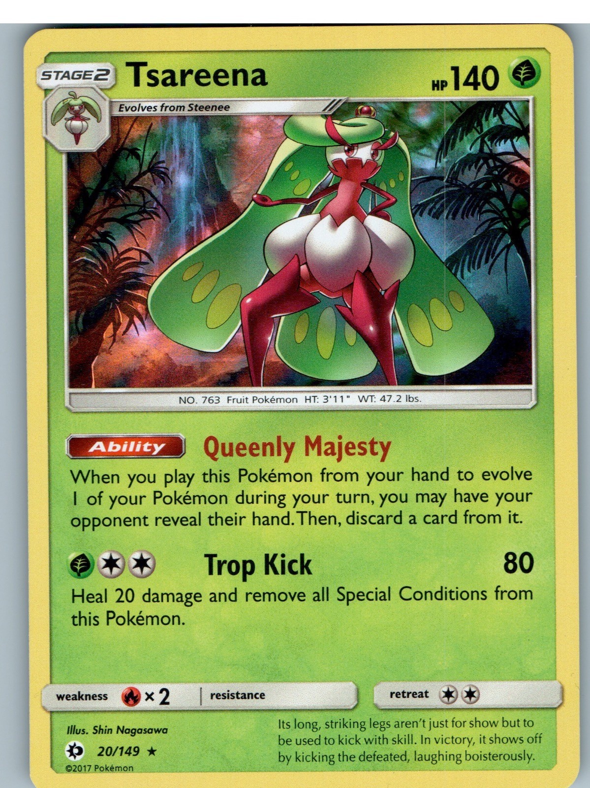 Tsareena 20/149 Holo Raro SM Set Base Pokemon Giocato Leggermente