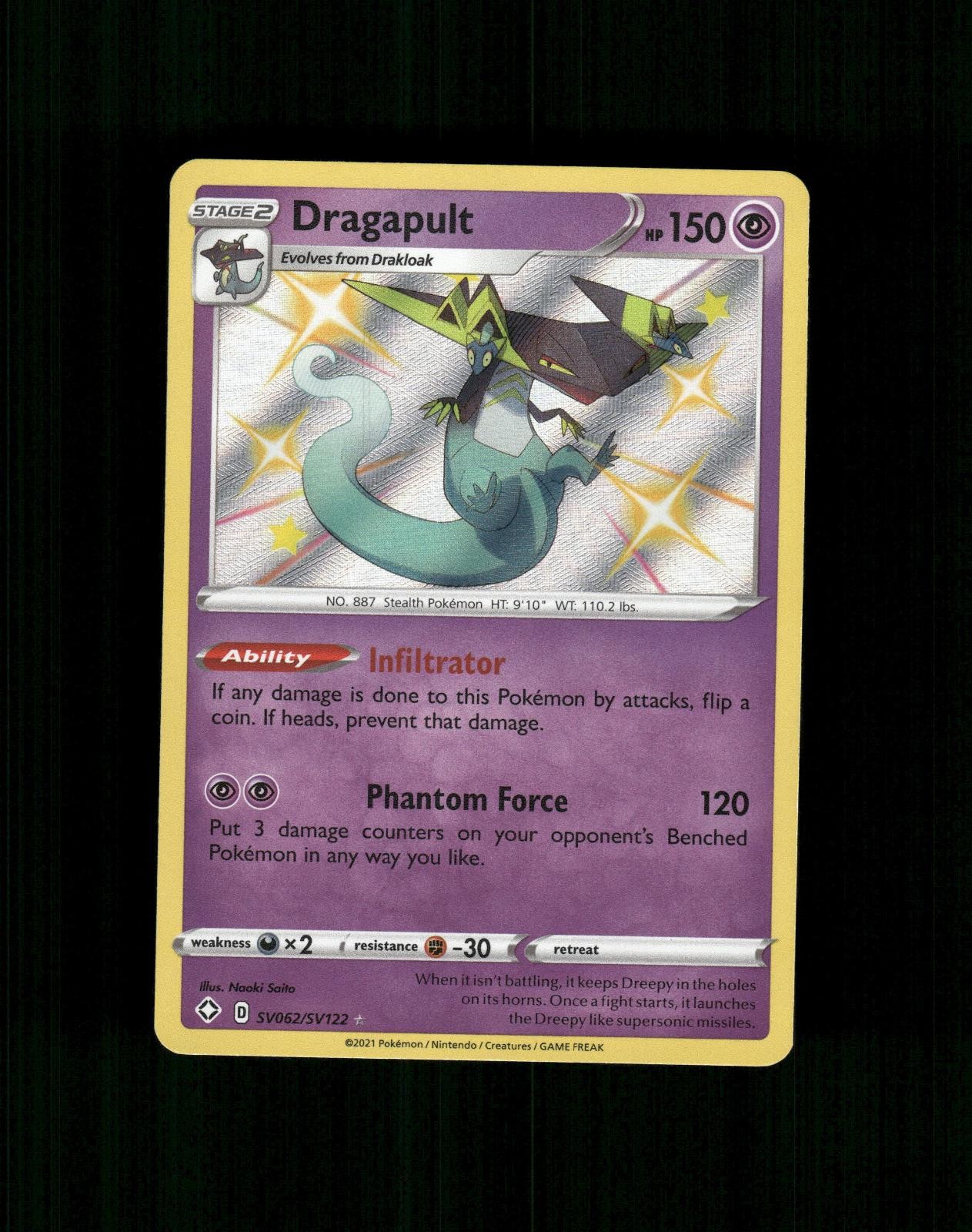Dragapult SV062/SV122 Shiny Rare Shining Fates Shiny Vault Pokemon Near Mint