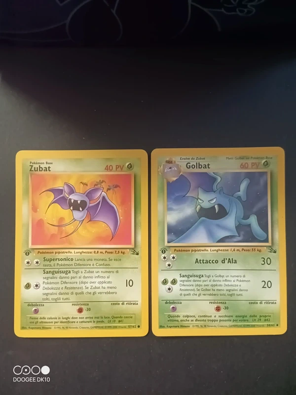 Lotto Carte Pokémon Vintage Zubat + Golbat Fossil 1ª Edizione ITA