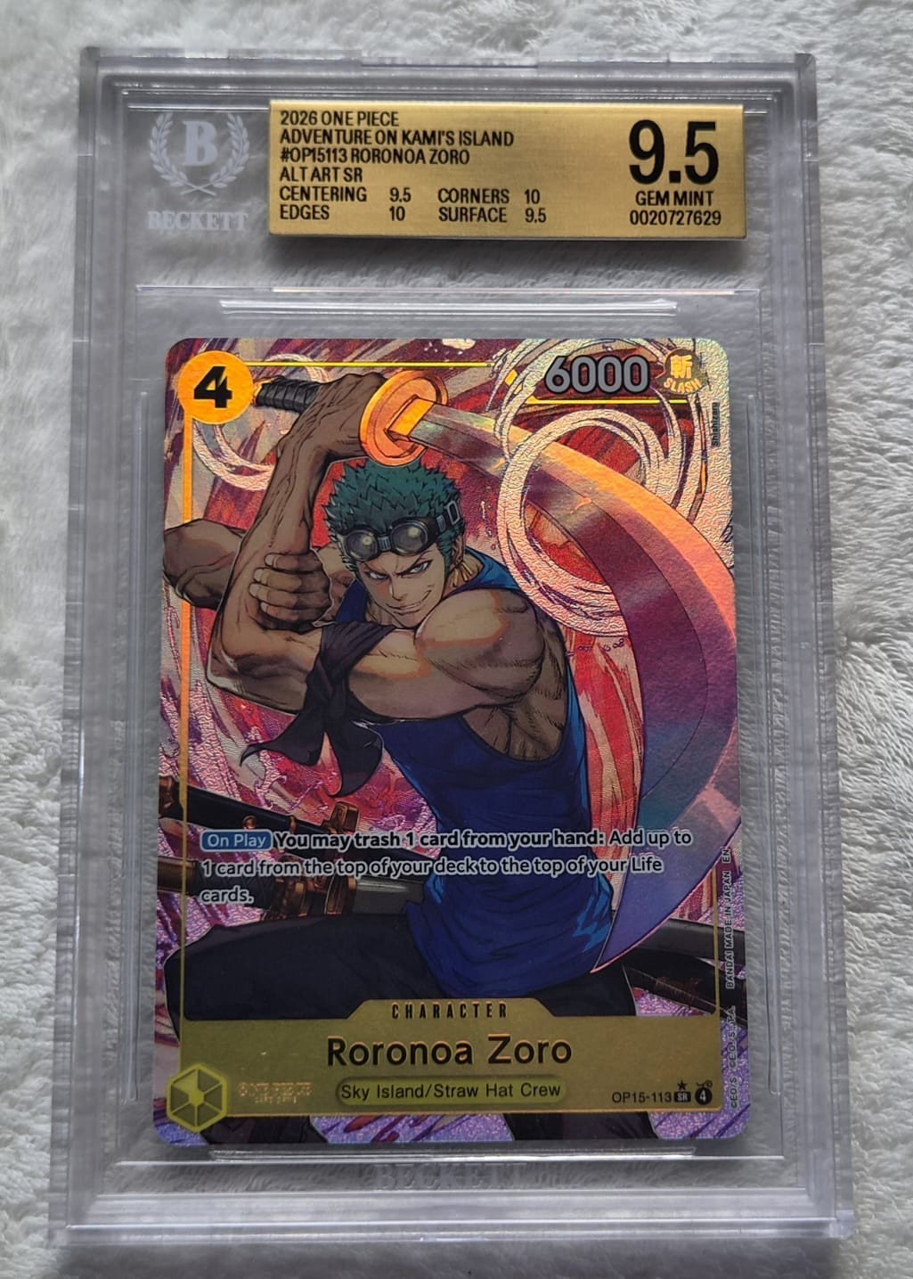 One Piece Card Game - Roronoa Zoro Alt-Art SR #OP15-113 - BGS 9.5 Gem Mint