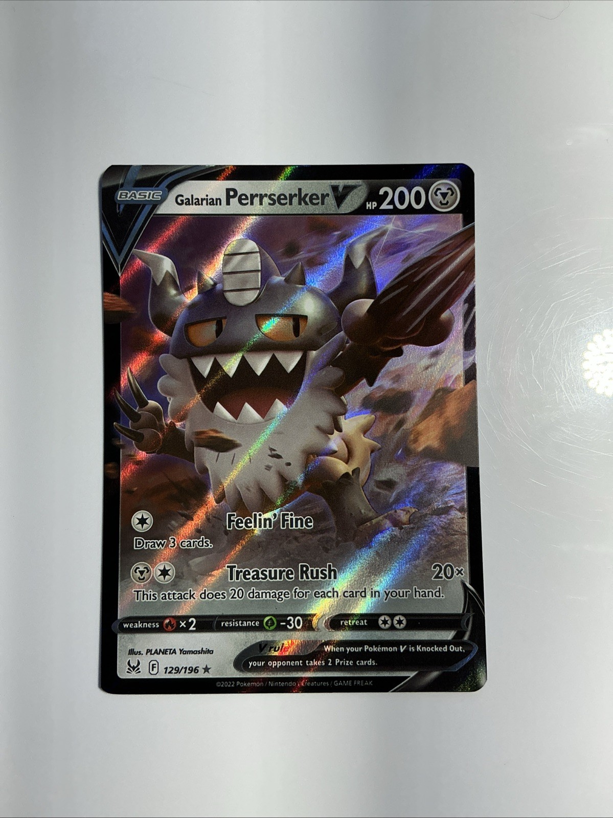 Galarian Perrserker V 129/196 Swsh11: Lost Origin Holo Pokemon TCG Ultra Rare