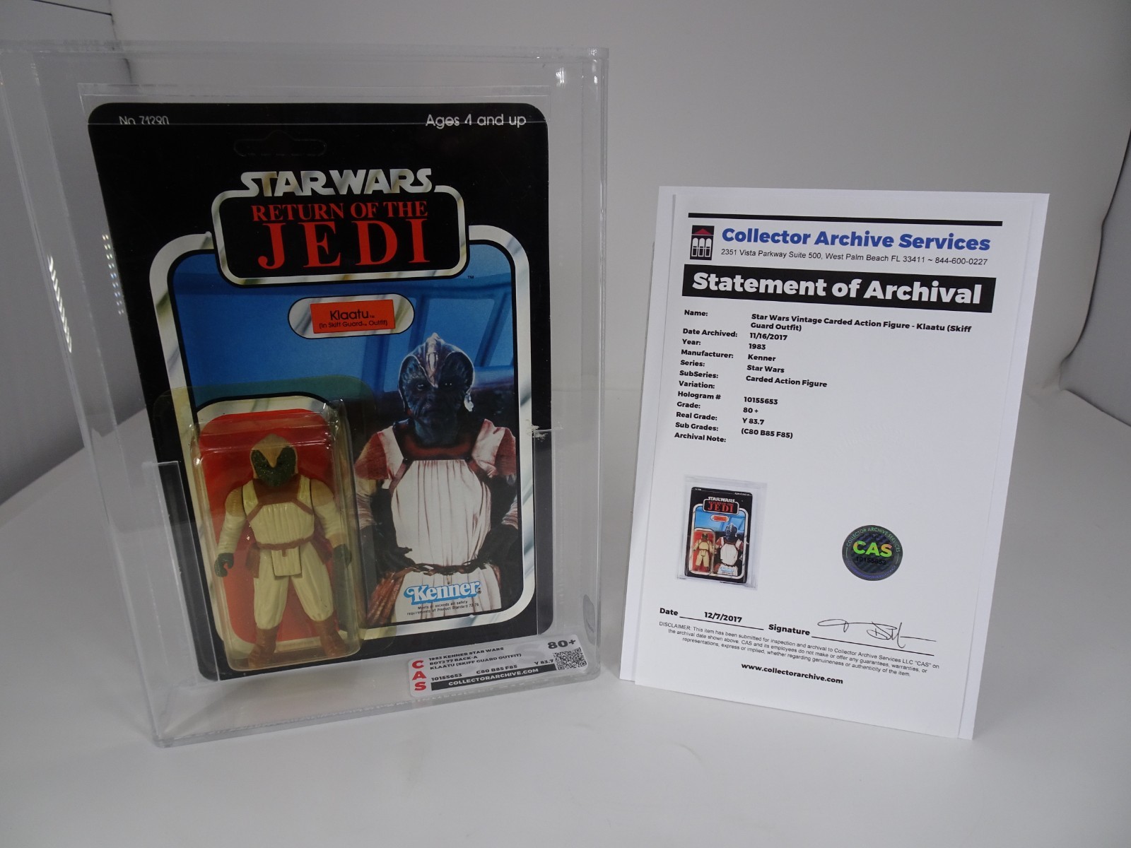 Kenner Star Wars Klaatu Skiff Guard 77 dorso CAS AFA 80 raro 1983 vintage