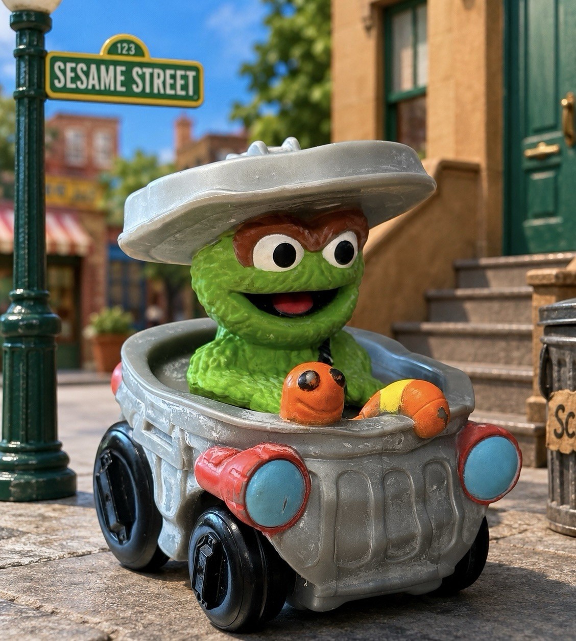 2012 Sesame Street Workshop Oscar The Grouch Garbage Truck Rolling Car Toy 2.5"